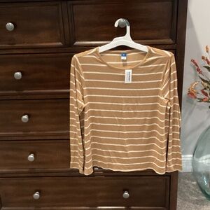 Old Navy Tan and White Striped Long Sleeve Tee